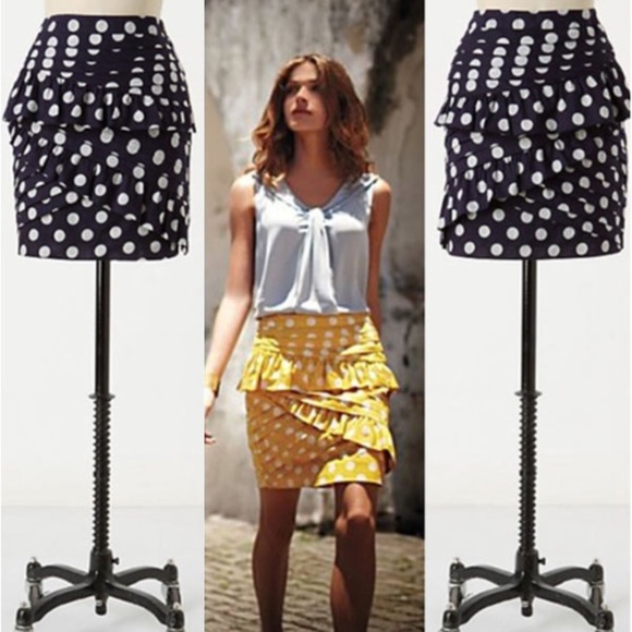 Anthropologie Dresses & Skirts - Anthro Leifsdottir Navy Polka Dot Ruffle Skirt 12
